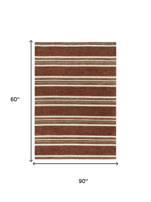 5' X 8' Rust And Orange Wool Striped Hand Tufted Area Rug