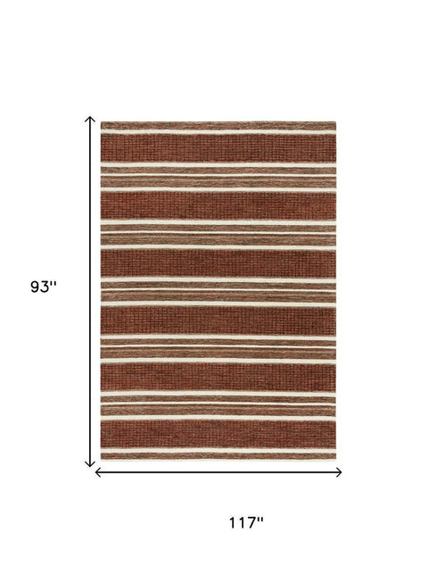 8' X 10' Rust And Orange Wool Striped Hand Tufted Area Rug