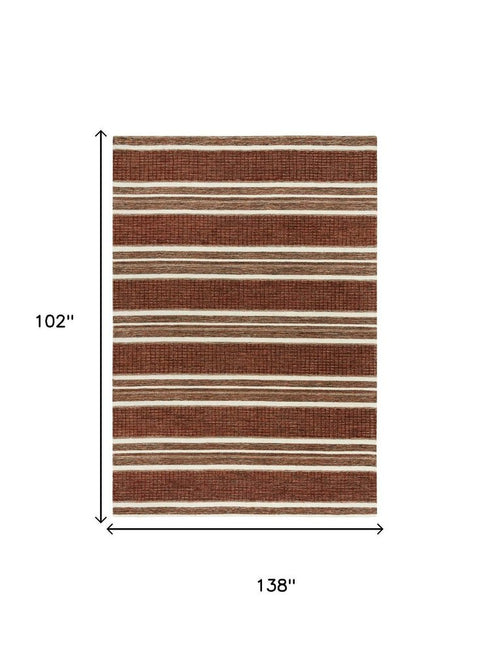 9' X 12' Rust And Orange Wool Striped Hand Tufted Area Rug