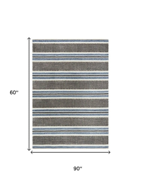 5' X 8' Brown And Gray Wool Striped Hand Tufted Area Rug
