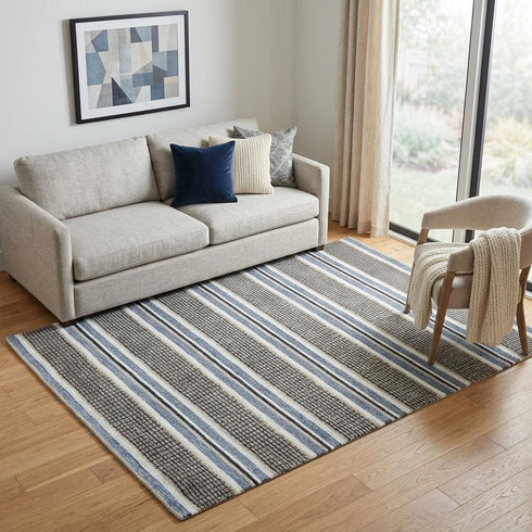 5' X 8' Brown And Gray Wool Striped Hand Tufted Area Rug