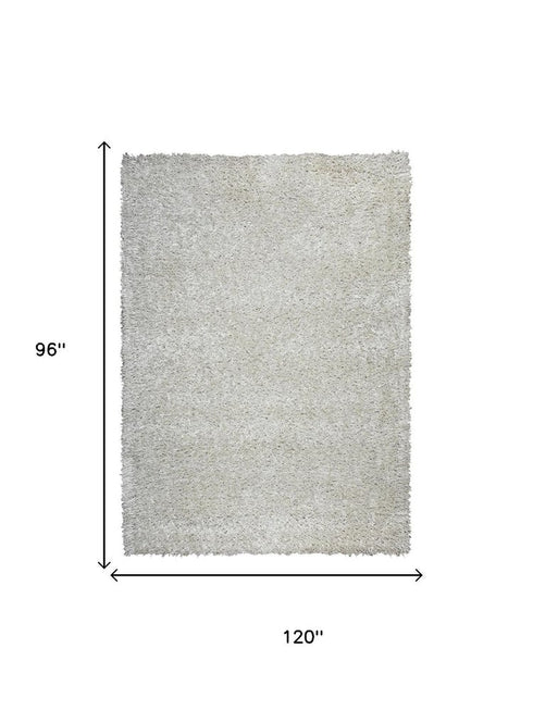 8' X 10' White And Natural Shag Hand Tufted Area Rug