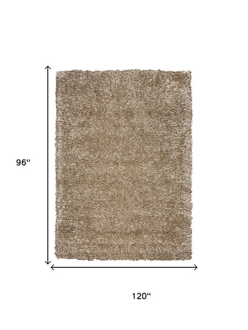 8' X 10' Tan Brown And Natural Shag Hand Tufted Area Rug