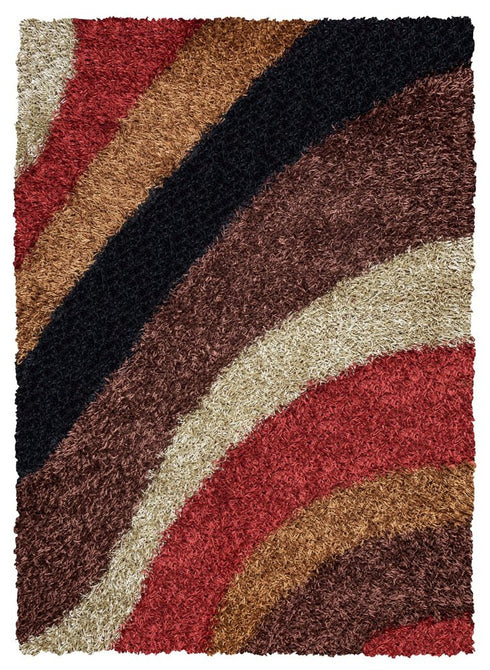 8' X 10' Red Orange Brown And Cream Abstract Shag Hand Tufted Area Rug