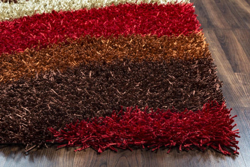 8' X 10' Red Orange Brown And Cream Abstract Shag Hand Tufted Area Rug