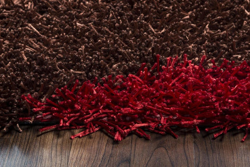 8' X 10' Red Orange Brown And Cream Abstract Shag Hand Tufted Area Rug