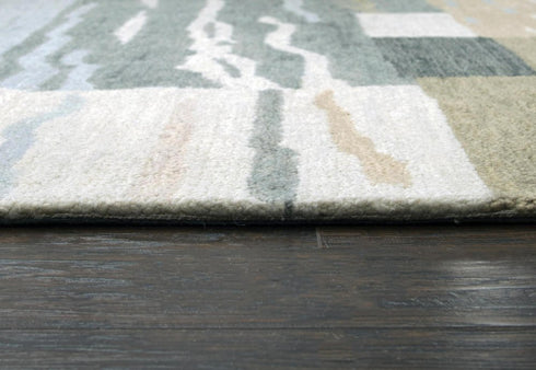 7' X 10' Beige And Natural Wool Abstract Hand Tufted Area Rug