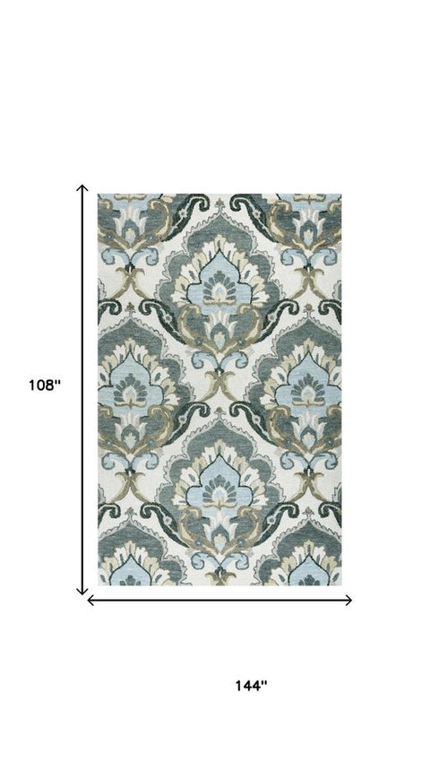 9' X 12' Beige And Natural Wool Floral Hand Tufted Area Rug