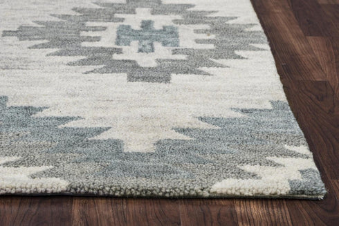 9' X 12' Ivory And Gray Wool Southwestern Hand Tufted Area Rug