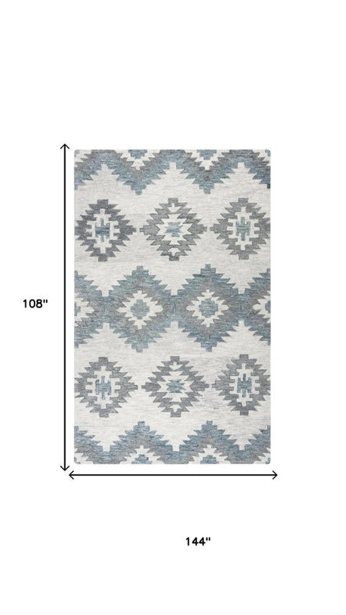 9' X 12' Ivory And Gray Wool Southwestern Hand Tufted Area Rug