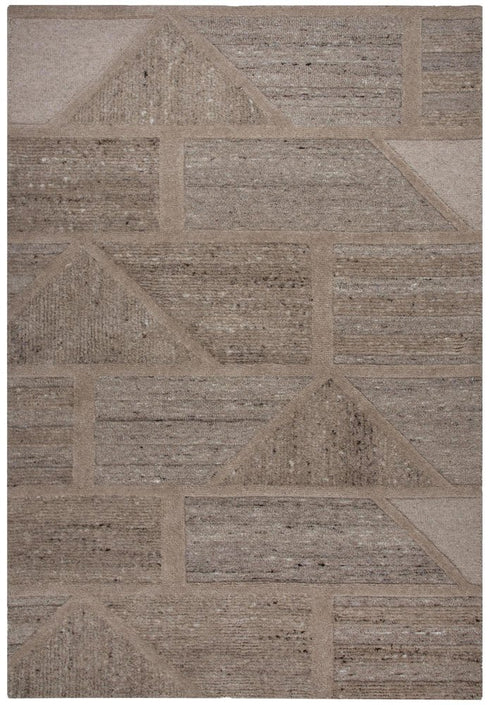 5' X 8' Brown Gray Taupe And Beige Wool Plaid Hand Tufted Area Rug