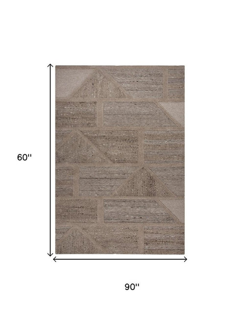 5' X 8' Brown Gray Taupe And Beige Wool Plaid Hand Tufted Area Rug