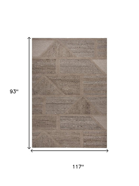 8' X 10' Brown Gray Taupe And Beige Wool Plaid Hand Tufted Area Rug