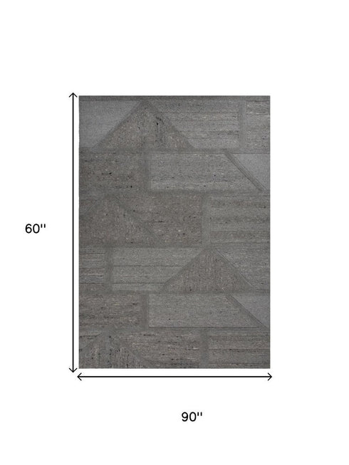 5' X 8' Gray Light Gray And Dark Gray Wool Plaid Hand Tufted Area Rug