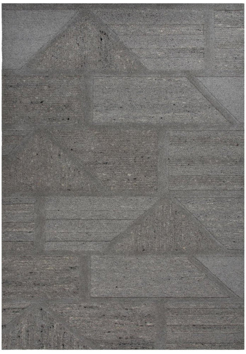 9' X 12' Gray Light Gray And Dark Gray Wool Plaid Hand Tufted Area Rug