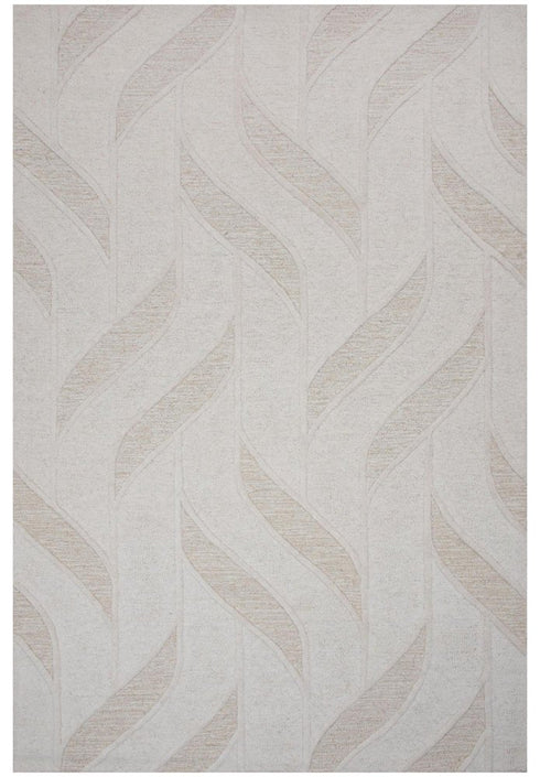 5' X 8' Ivory And Beige Wool Plaid Hand Tufted Area Rug