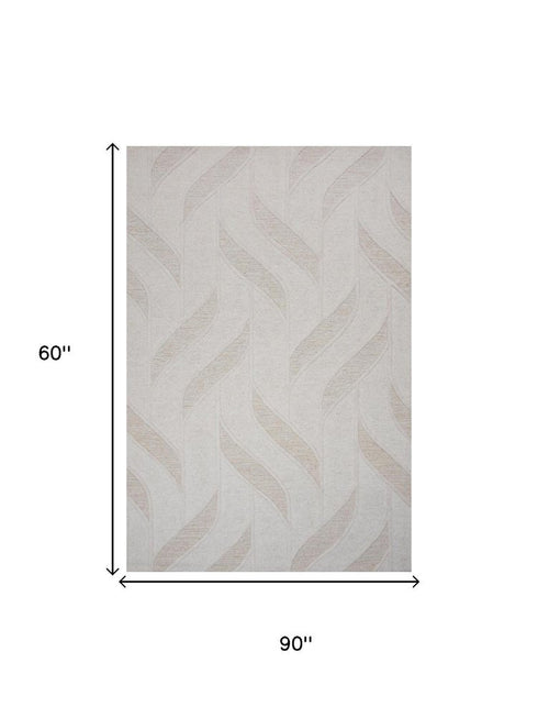 5' X 8' Ivory And Beige Wool Plaid Hand Tufted Area Rug