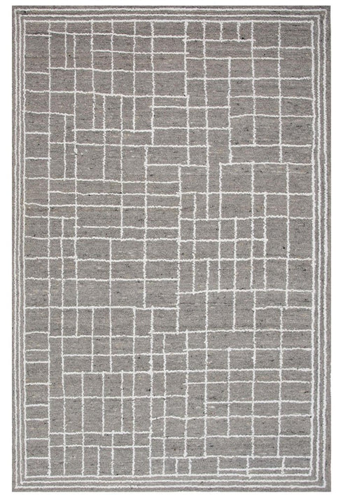 9' X 12' Gray And Ivory Wool Plaid Hand Tufted Area Rug