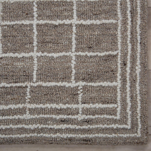 9' X 12' Brown And Ivory Wool Plaid Hand Tufted Area Rug