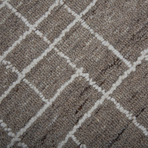 9' X 12' Brown And Ivory Wool Plaid Hand Tufted Area Rug