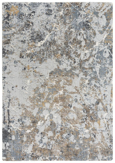 5' X 8' Blue Gray And Ivory Abstract Hand Carved Handmade Area Rug