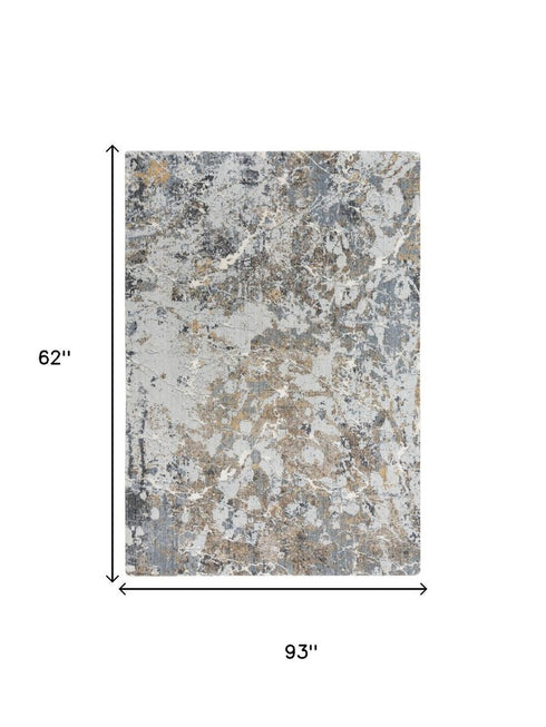 5' X 8' Blue Gray And Ivory Abstract Hand Carved Handmade Area Rug