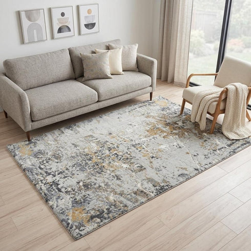 5' X 8' Blue Gray And Ivory Abstract Hand Carved Handmade Area Rug