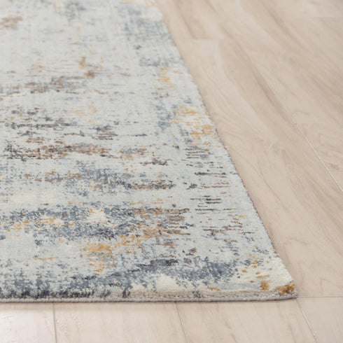 8' Blue Gray And Ivory Abstract Hand Carved Handmade Area Rug