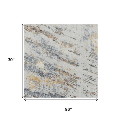 8' Blue Gray And Ivory Abstract Hand Carved Handmade Area Rug