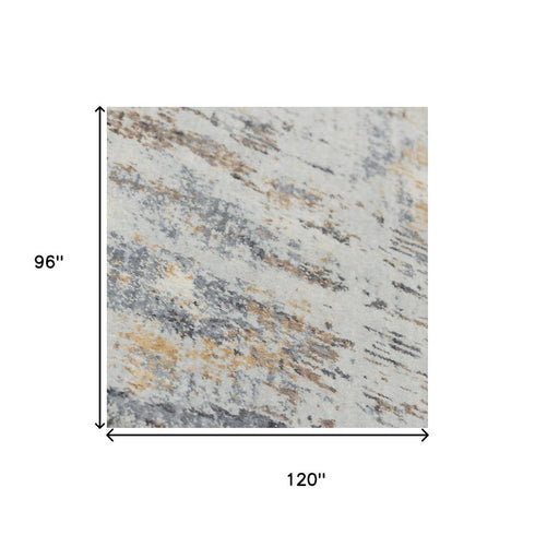 8' X 10' Blue Gray And Ivory Abstract Hand Carved Handmade Area Rug