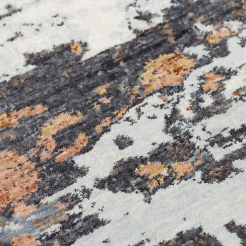 5' X 8' Gray And Rust Abstract Hand Carved Handmade Area Rug