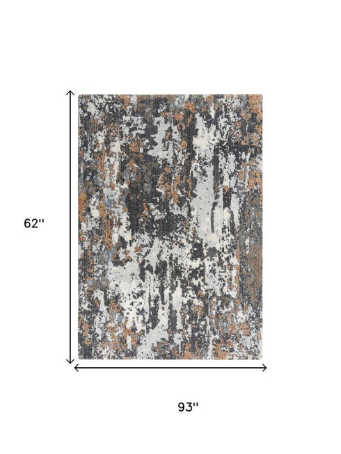 5' X 8' Gray And Rust Abstract Hand Carved Handmade Area Rug