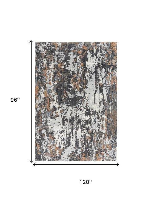 8' X 10' Gray And Rust Abstract Hand Carved Handmade Area Rug