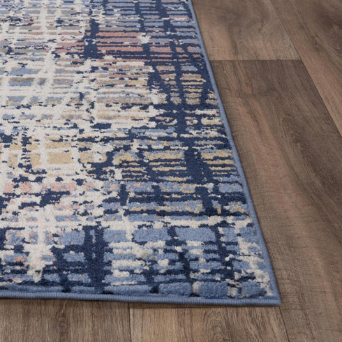 8' Navy Blue Pink Yellow Gray And Ivory Abstract Area Rug