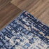 8' Navy Blue Pink Yellow Gray And Ivory Abstract Area Rug