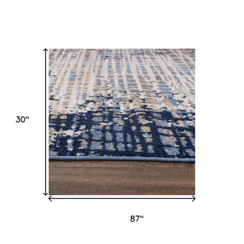 8' Navy Blue Pink Yellow Gray And Ivory Abstract Area Rug