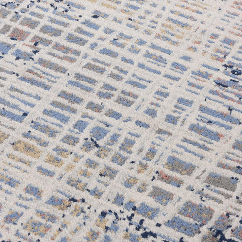8' X 10' Navy Blue Pink Yellow Gray And Ivory Abstract Area Rug