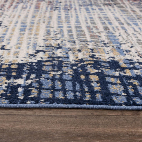 8' X 10' Navy Blue Pink Yellow Gray And Ivory Abstract Area Rug