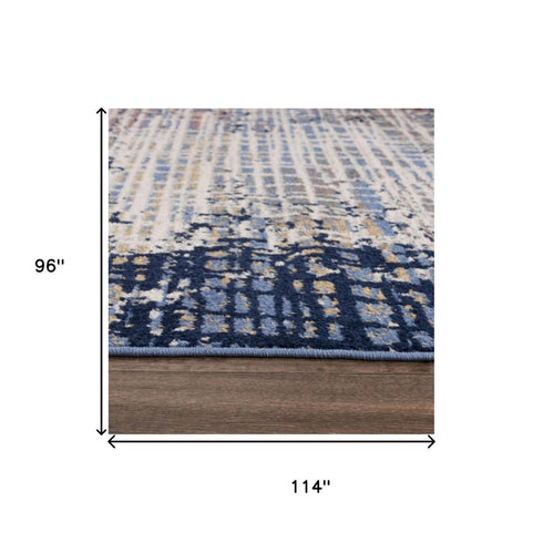 8' X 10' Navy Blue Pink Yellow Gray And Ivory Abstract Area Rug