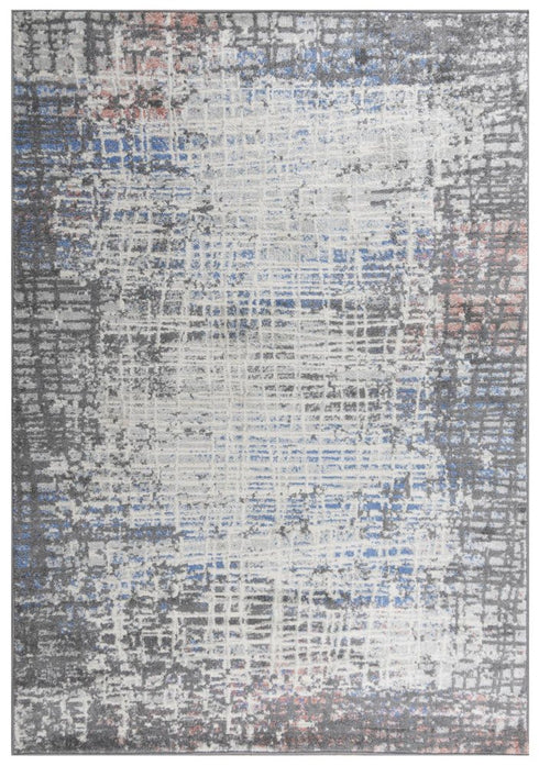 8' X 10' Gray Pink Blue Ivory And Black Abstract Area Rug