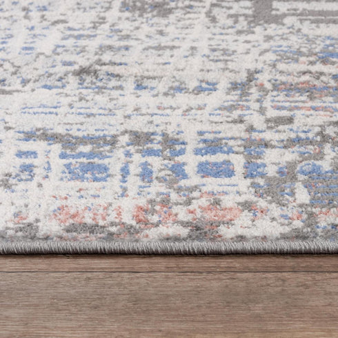 8' X 10' Gray Pink Blue Ivory And Black Abstract Area Rug