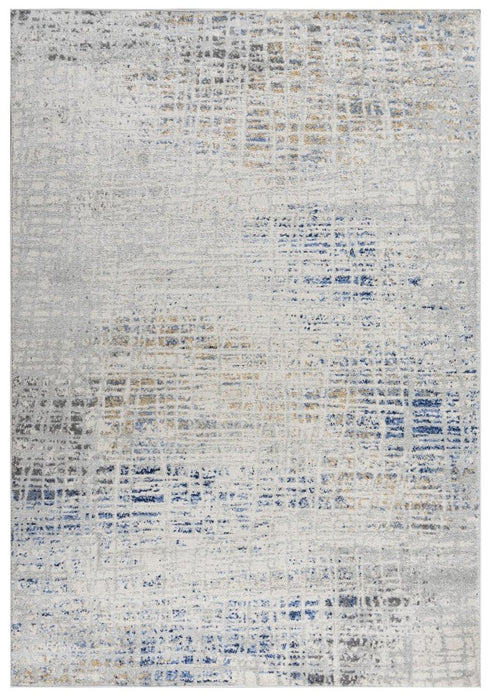8' X 10' Gray Blue Yellow And Ivory Abstract Area Rug