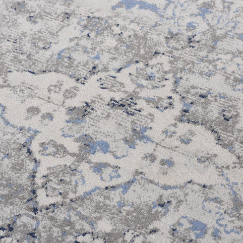 8' X 10' Gray Dark Blue Light Blue And Light Gray Medallion Area Rug