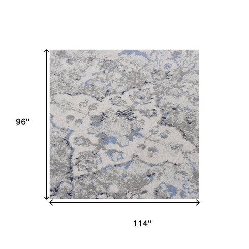 8' X 10' Gray Dark Blue Light Blue And Light Gray Medallion Area Rug
