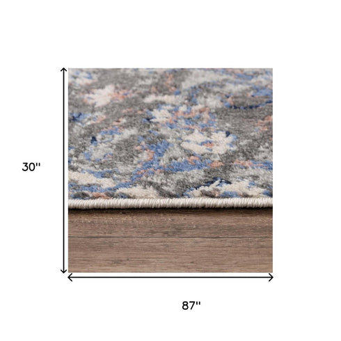 8' Blue Light Pink Dark Blue Gray And Ivory Medallion Area Rug