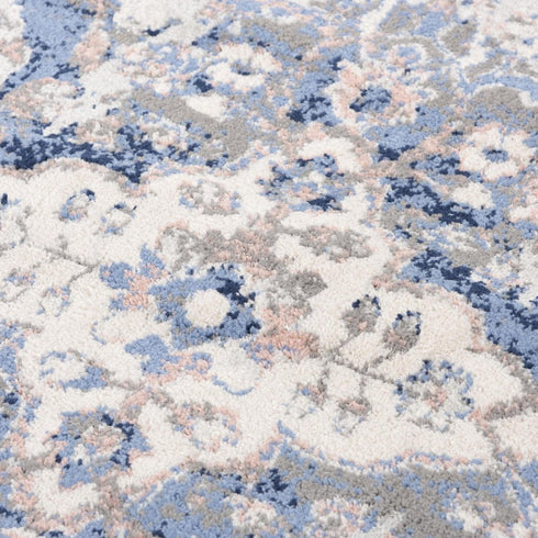 8' X 10' Blue Light Pink Dark Blue Gray And Ivory Medallion Area Rug