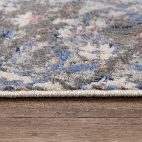 8' X 10' Blue Light Pink Dark Blue Gray And Ivory Medallion Area Rug