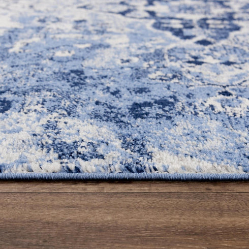 8' Blue Gray And Ivory Medallion Area Rug