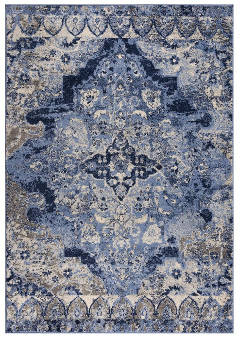 8' X 10' Blue Gray And Ivory Medallion Area Rug