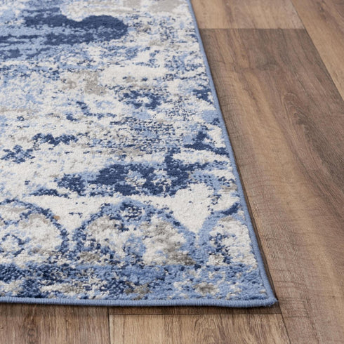 8' X 10' Blue Gray And Ivory Medallion Area Rug